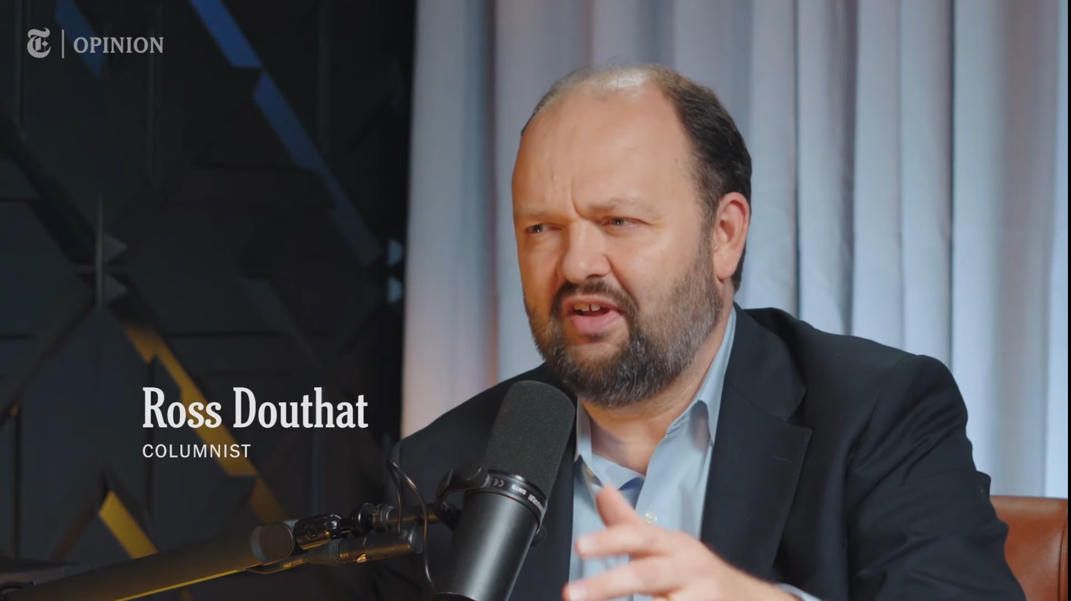 Ross Douthat filming Interesting Times on the Executive Podcast Set